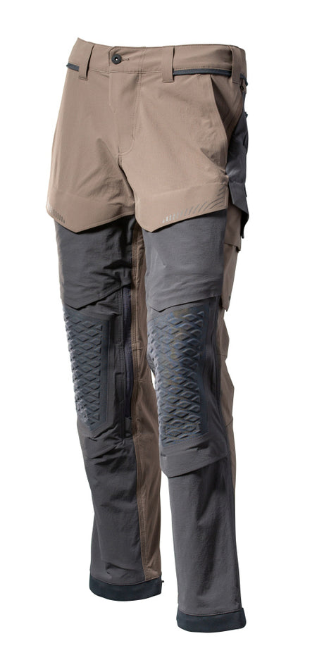 Mascot Customized Stretch Trousers with Kneepad Pockets - Dark Sand/Stone Grey #colour_dark-sand-stone-grey