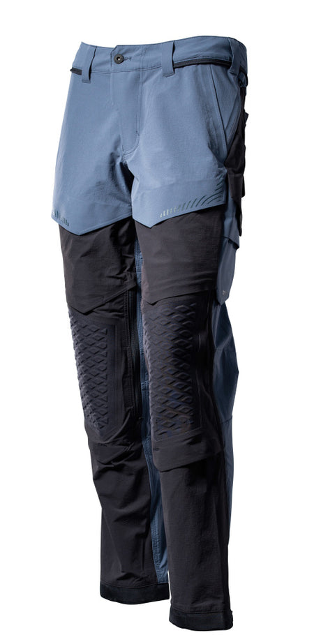 Mascot Customized Stretch Trousers with Kneepad Pockets - Stone Blue/Dark Navy #colour_stone-blue-dark-navy