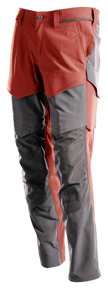 Mascot Customized Stretch Trousers with Kneepad Pockets - Autumn Red /Stone Grey #colour_autumn-red-stone-grey