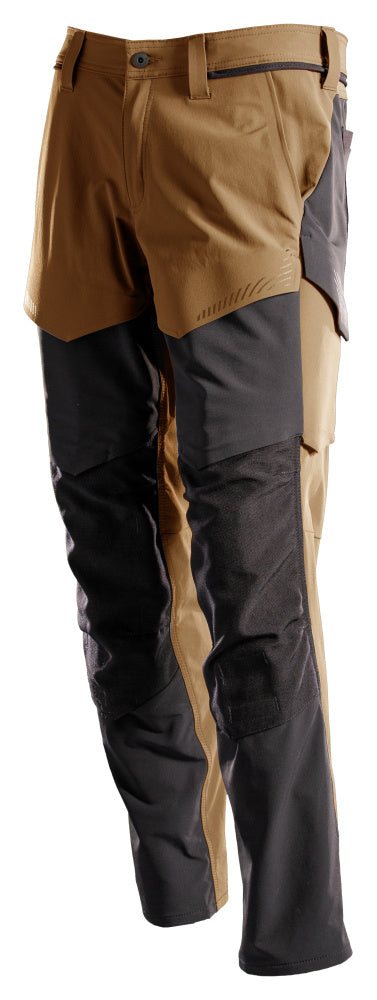 Mascot Customized Stretch Trousers with Kneepad Pockets - Nut Brown/Black #colour_nut-brown-black