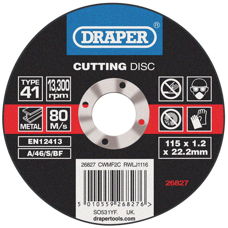 Draper Flat Metal Cutting Discs (115 x 1.2 x 22.2mm)