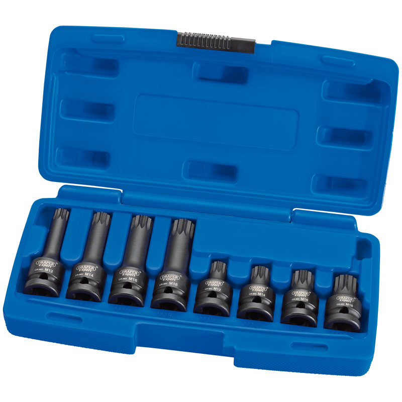 Draper 1/2" Sq. Dr. Tamper Proof Impact Spline Set (8 Piece)