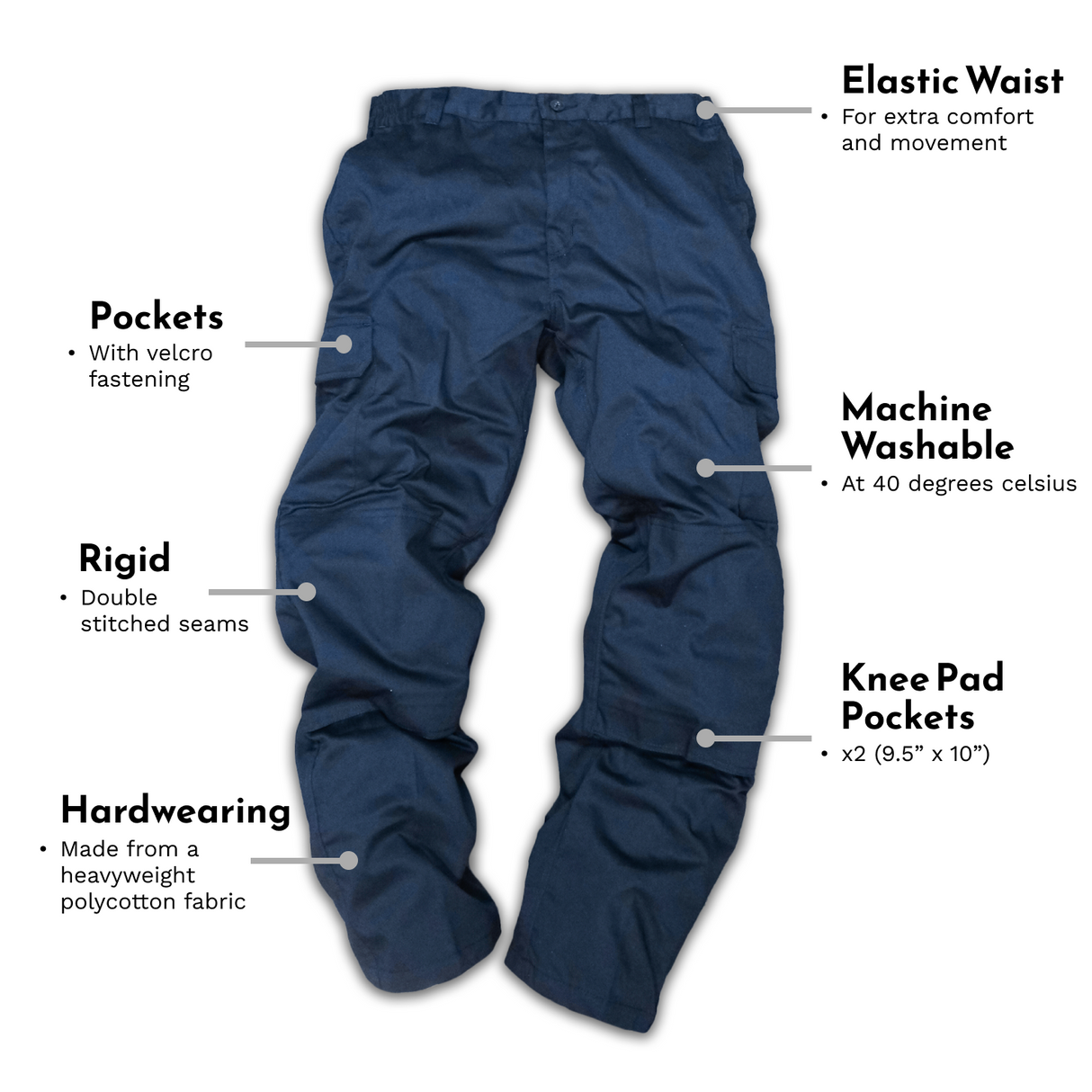 Cargo pants with top knee pad pockets