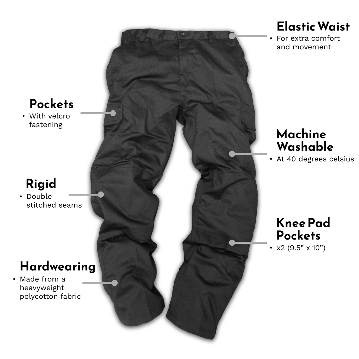 Black cargo work trousers mens discount