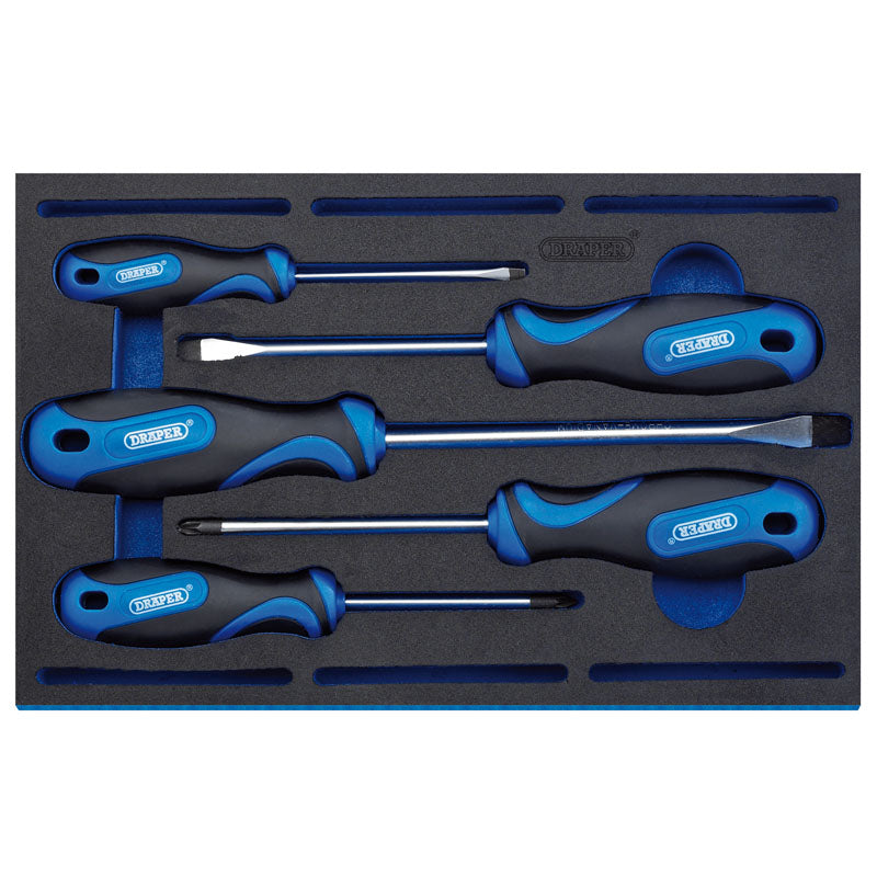 Draper Soft Grip Screwdriver Set in 1/4 Drawer EVA Insert Tray (5 Piece)