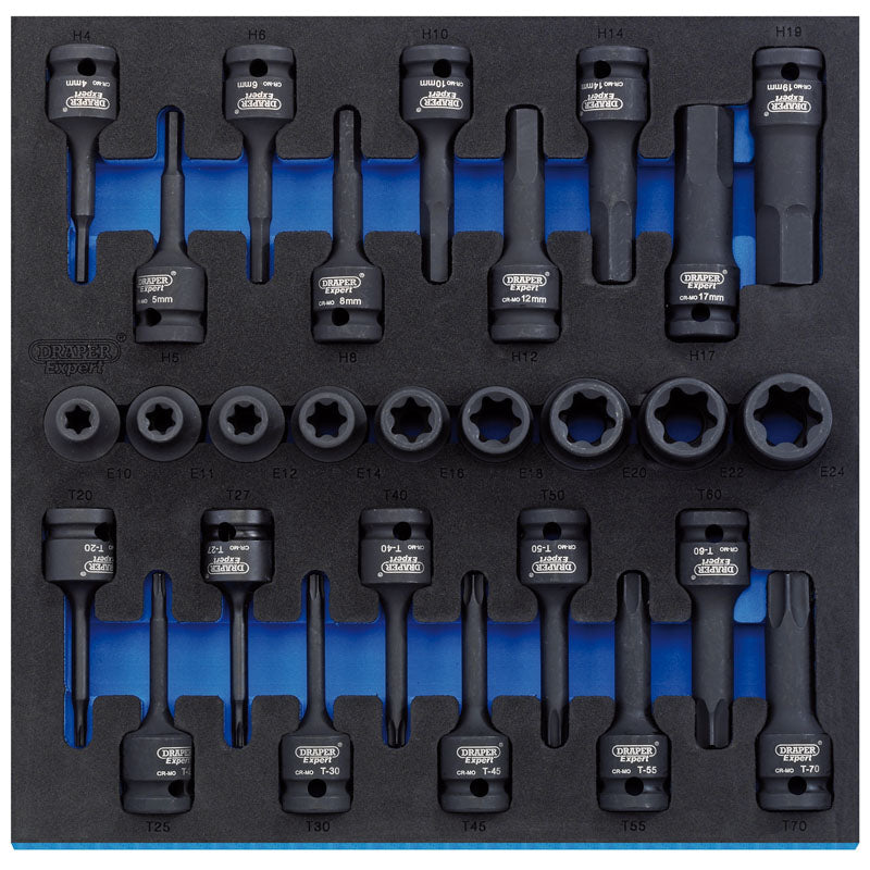 Draper 1/2" Sq. Dr. Impact TX-STAR&#174; and Hex Socket Set in 1/2 Drawer EVA Insert Tray (28 Piece)