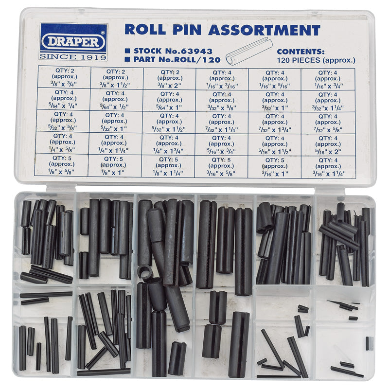 Draper Roll Pin Assortment (120 Piece)