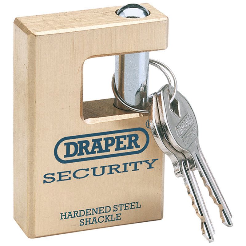 Draper Expert 63mm Quality Close Shackle Solid Brass Padlock and 2 Keys with Hardened Steel Shackle