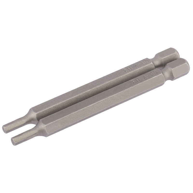 Draper 3mm 1/4" Hex. Hexagonal Insert Bit 75mm Long x 2