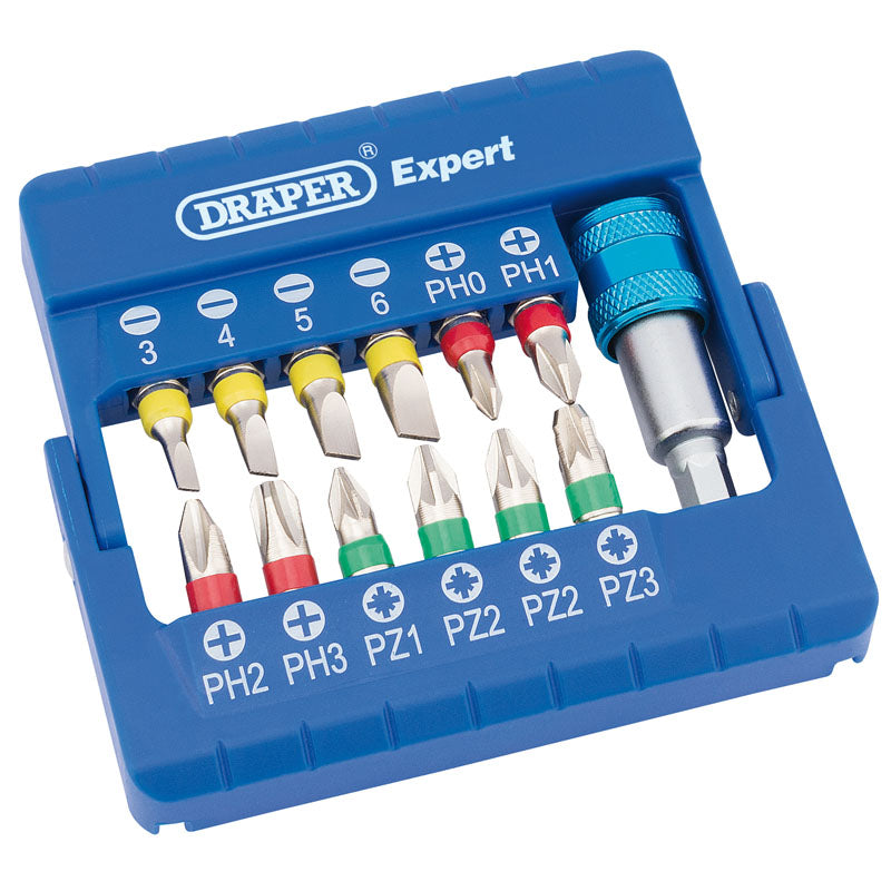 Draper Coloured Screwdriver Bit Set With Magnetic Holder (13 piece)