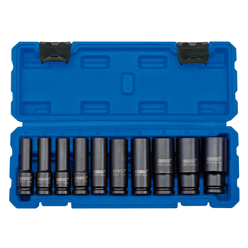 Draper 1/2" Sq. Dr. Metric Deep Impact Socket Set (10 Piece)