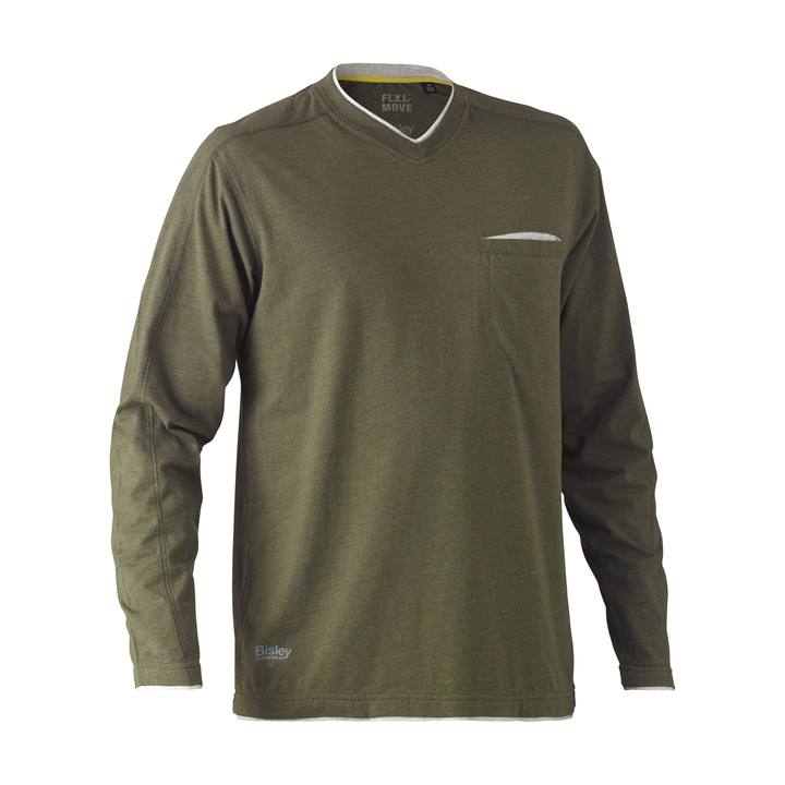 Bisley Flex & Move Long Sleeve Cotton V Neck T-Shirt