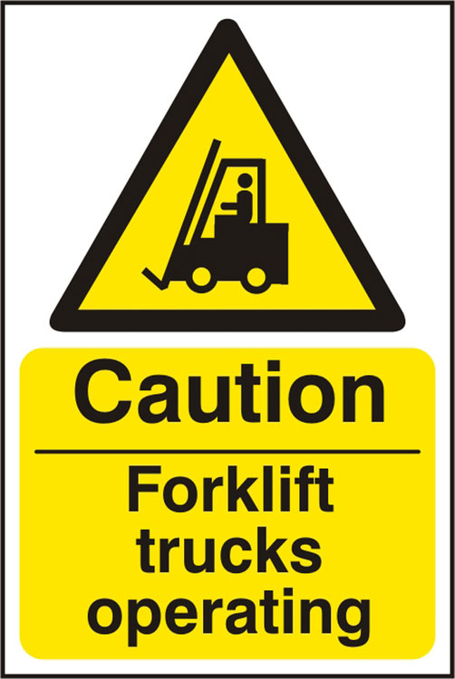 Bsafe Caution Forklift Trucks Operating Sign White/Yellow