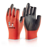 Beeswift Pu Coated 3 Fingerless Glove Red
