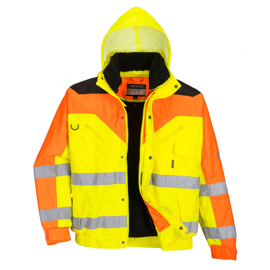 Portwest Contrast Plus Bomber Jacket Safety Coat Fur Lining D Ring Workwear