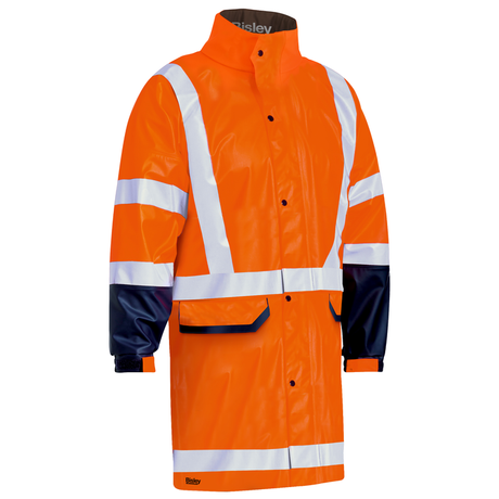 Bisley Taped Hi-Vis Stretch PU Rain Coat with Concealed Hood