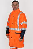 Bisley Taped Hi-Vis Stretch PU Rain Coat with Concealed Hood
