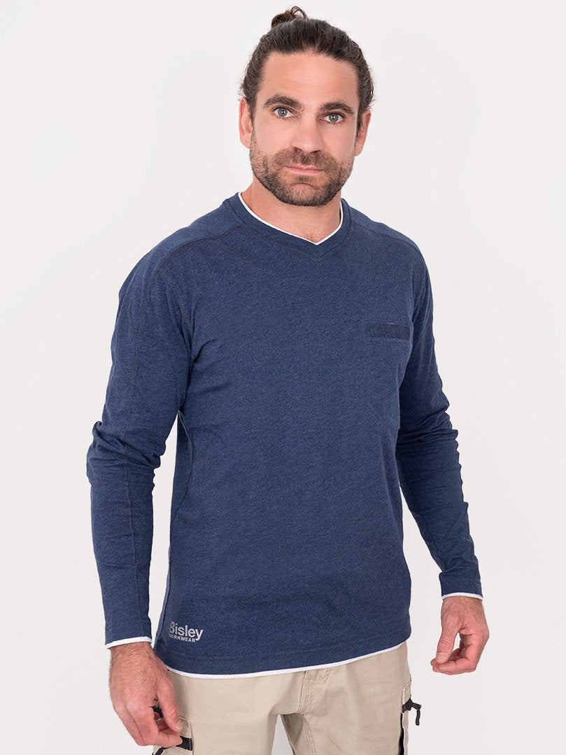 Bisley Flex & Move Long Sleeve Cotton V Neck T-Shirt