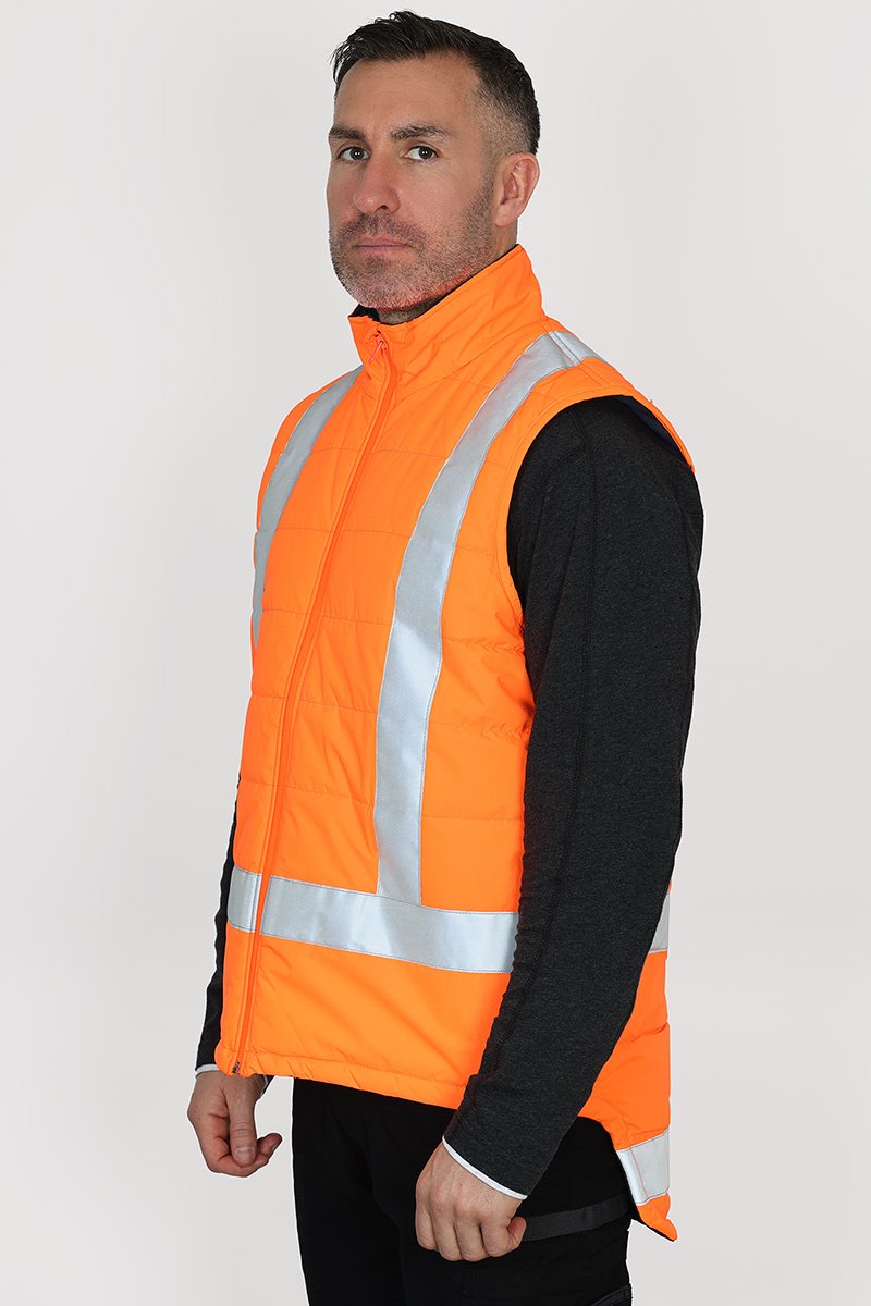 Bisley Taped Hi-Vis Puffer Vest with "X" Back Taping