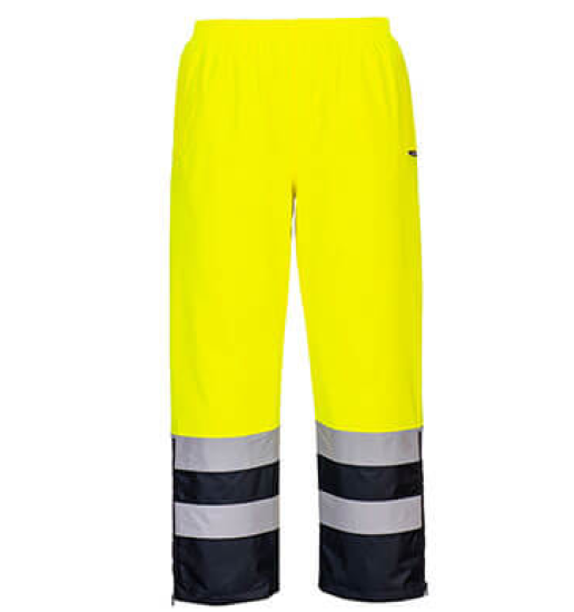 Portwest Hi-Vis Lined Rain Pants #colour_yellow-navy-blue
